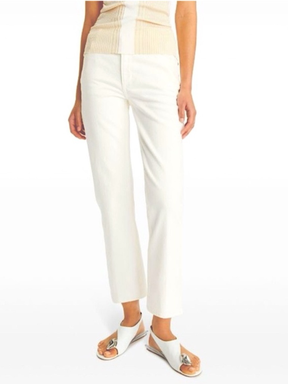TORY BURCH Cropped Skinny Mid Rise Jeans In Cream